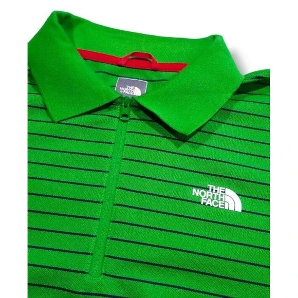 The North Face Mens Medium Green Striped Quarter Zip Short Sleeve Polo Shirt EUC - Picture 4 of 16